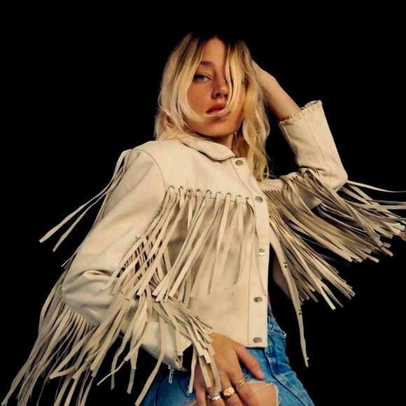 💋HIPPIE BOHO CHIC💋XOXO Vintage !00% Genuine Leather Fringe Jacket